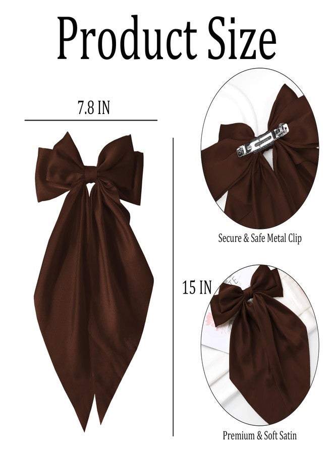 TULOBI Hair Bows for Women Girls - Silky Satin Ribbon Bow Hair Clip with Long Tail Ribbons - Vintage Hair Accessories (Brown,1Pcs) - Image 2